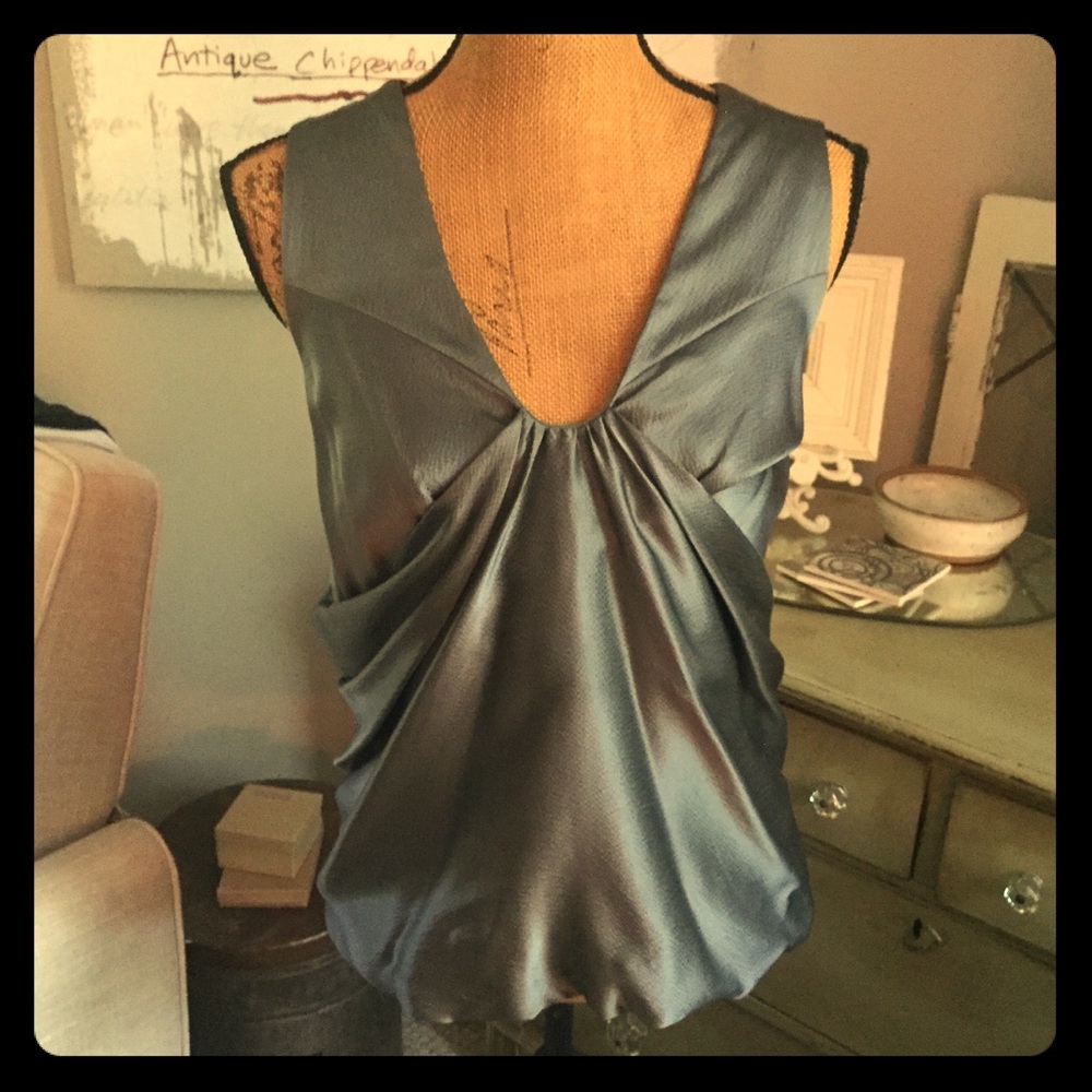 Club Monaco Drapey Pleated Silk Tank in Gunmetal - Picture 7 of 7